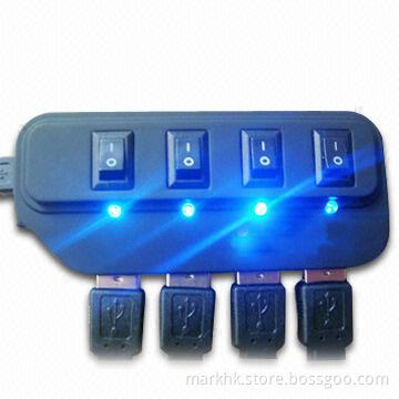 4-port USB Hub with Up to 480Mbps Data Transfer Rate, USB 2.0 Interface and 4 LEDs